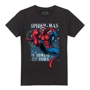 Spider-Man Unisex Adult Is Coming To Town Christmas T-Shirt / Black